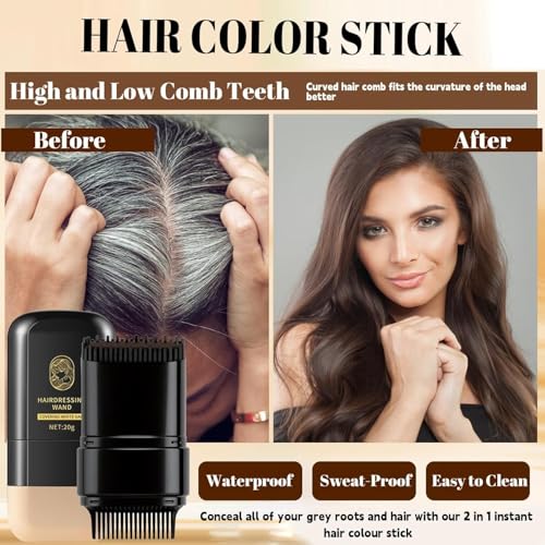 2-in-1 Haarfärbekamm, Graue Haare Abdecken, Wasserfester Und Schweißfester Haarfärbestift, Temporärer Haarfärbestiftbürste für Männer und Frauen (A)
