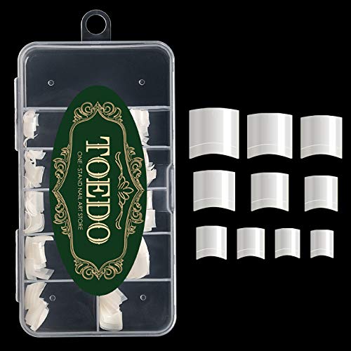 TOEDO 100pcs Short Nail Tips for Acrylic Nails, French Tip Press on Nails, Half Cover Short False Nails for Nail Salons and DIY Nail Art with Box (Natural)