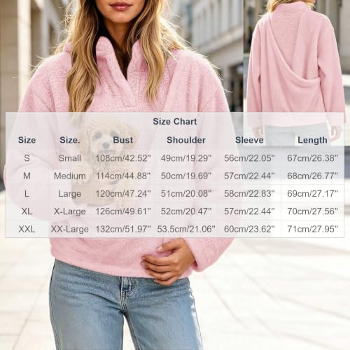 fartey Pet Carrying Hoodie Women V-Neck Fuzzy Fleece Pullover Top Pink - image 6