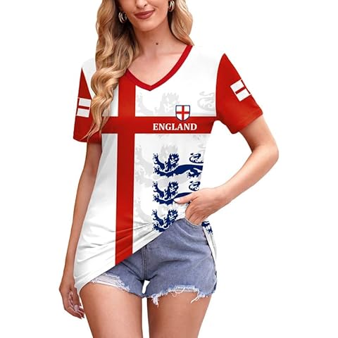 Mainfini Womens T Shirt England Rugby Ladies Shirt for World Cup England St George Cross White XL Cover