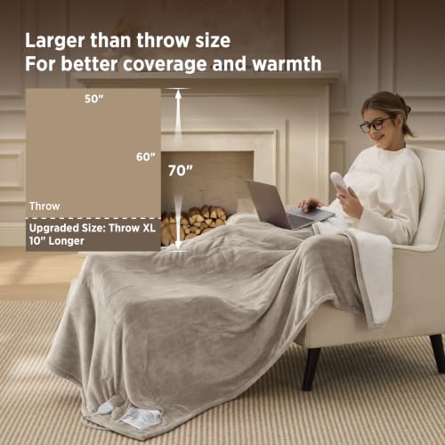 Image of Bedsure Heated Blanket Throw XL, Soft Electric Blanket with Preheat, Taupe