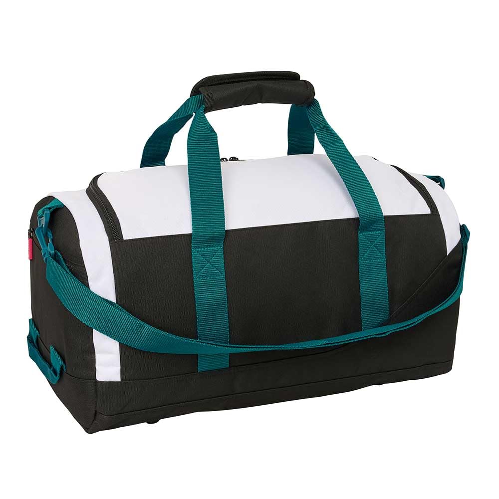 SAFTA | Bolsa de Deporte Real Madrid Equipación 26/27, Bandolera Ajustable y Extraíble, Doble Cremallera, Bolsillo Frontal y Laterales, Fondo Semirrígido Extraíble, Base con Tacos, Medidas 50x25x25 cm