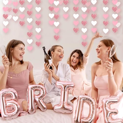 Image of Rose-Gold Pink White Party-Decoration Heart Garland - 39Ft 21st Women Birthday Hanging Backdrop Streamers,Graduation Baby Bridal Shower Engagement Wedding Bachelorette Banner Supplies Decor