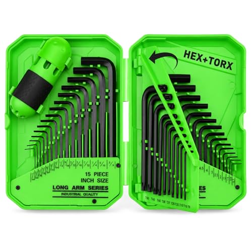 41-Piece Hex Key Allen Wrench Set, Allen Key with Ergonomic Torque Handle, SAE(0.028"-3/8"), Metric(0.7mm-10mm), Torx(T9-T50), Heat Treated Cr-V Steel Wrench Set for Bicycles with 3-Layer Storage Case
