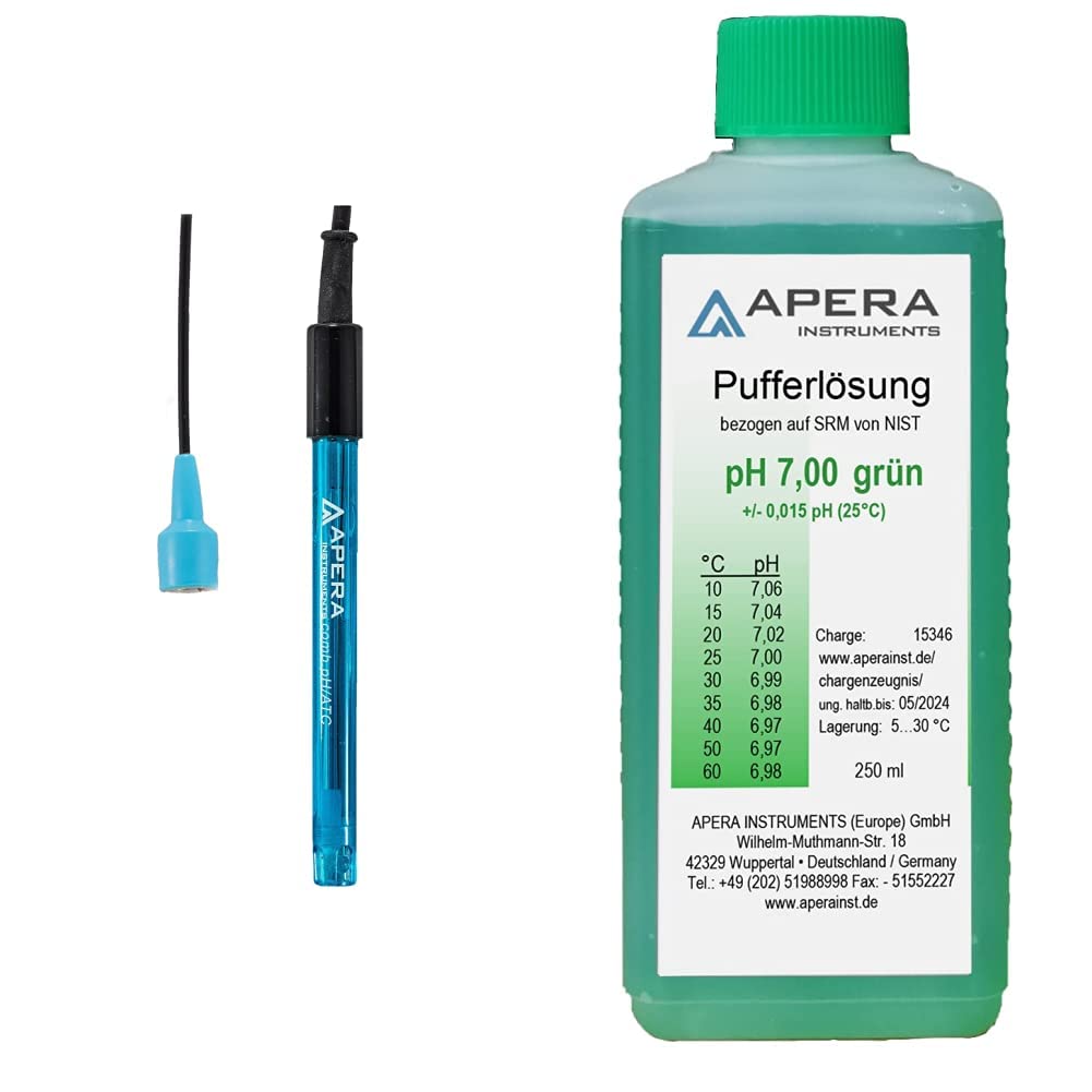Apera Instruments Électrode pH combinée AI1301 201-C, connecteur BNC, polycarbonate/verre & Solution d'étalonnage pH 7.00 250 ml