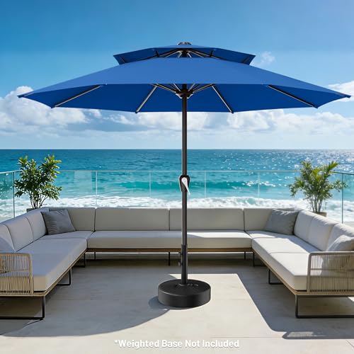 Image of AreShark 12ft 2 Tiers Patio Umbrella - Outdoor Umbrella Waterproof UV Protection, Market Table Umbrella w / 8 Sturdy Ribs&Crank for Pool, Porch, Garden(Royal Blue)