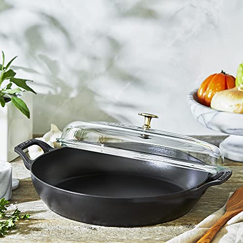 STAUB Cast Iron Braiser with Glass Lid, Dutch Oven, 3.5-quart, serves 3-4, Made in France, Matte Black