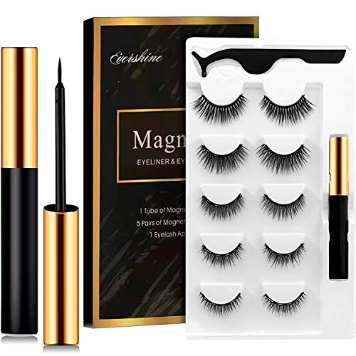 Faux Cils Magnetique, 5 Paires de Faux Cils Magnétique et 1 bouteille d'eyeliner magnétique, Cils Magnetique Naturel, Réutilisables, Imperméables et sans Colle Cover