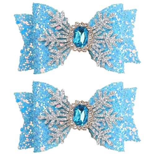 Christmas Bow Hair Clips White Snowflake Glitter Hair Clips Blue Glitter Hair Bow Clip Blue Sapphire Hairgrips White Diamond Hair Clip Design Christmas New Year Party Hair Accessories for Girls Women