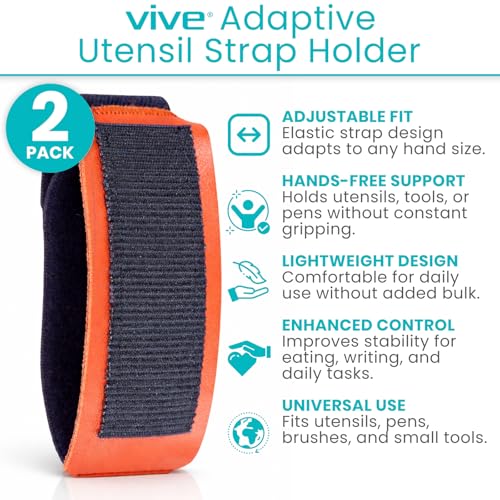 Vive 2 Pack Adaptive Utensil Strap Holder - Adjustable Hand Cuff for Holding Utensils - Parkinsons Aids for Living - Adaptive Equipment for Disabled Adults - Assistive Eating Device for Tremors - Image 3