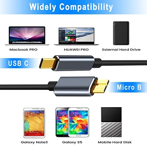 USB C Hard Drive Cable, Type C to Micro B Adapter Cable, USB 3.0 Data Cord for External SSD HDD WD Element, Toshiba Canvio, Seagate Expansion/Backup Plus, LaCie Rugged, M3, Galaxy S8/S9/S10, etc (2m)