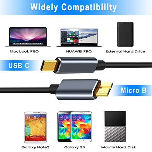 USB C Hard Drive Cable, USB Type-C to Micro B Adapter Cable, USB-C to Micro USB 3.0 Converter Cord for External SSD HDD WD Element, Toshiba Canvio, Seagate Expansion/Backup Plus, LaCie Rugged (1m) - Image 2