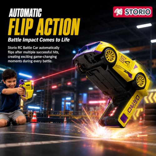 Image of Storio RC Battle Car for Kids 3-12 Years, Remote Control Car with 2 Player Shooting Game, Rechargeable Toy Car with Flip Action, RC Cars for Boys Girls, Birthday Gift