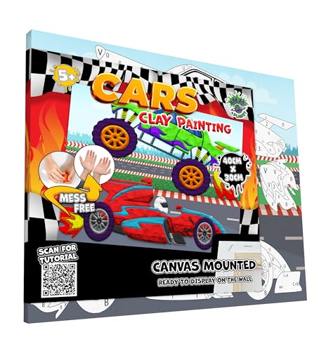 Splat Planet Kit de peinture à l'argile pour voiture, sans dégâts, argile autodurcissante, toile 3D sensorielle, activité créative et ludique pour enfants, pré-encadré 40x30cm