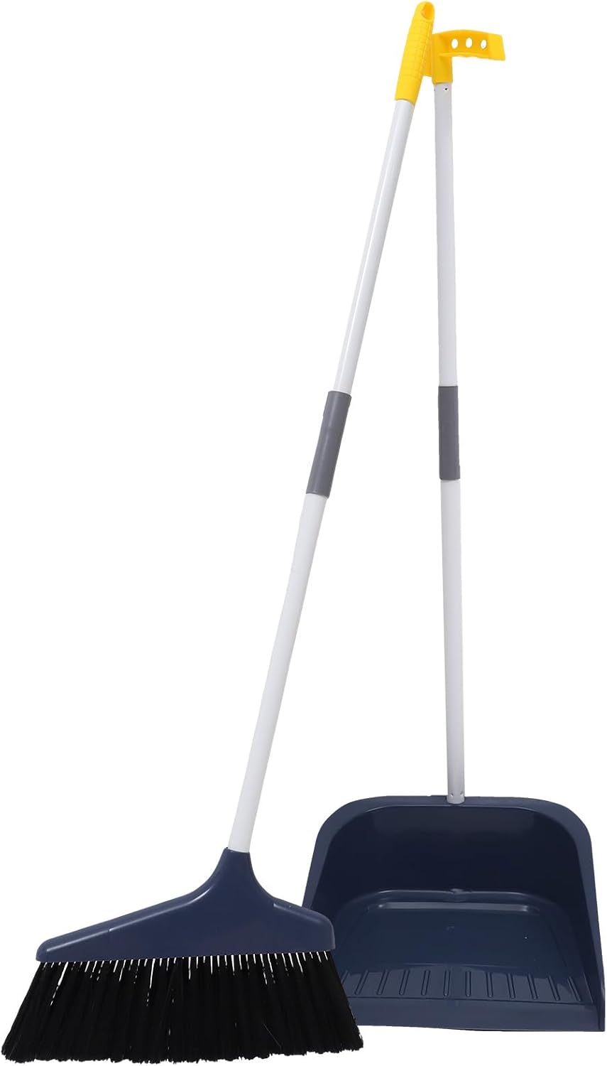 Broom and Dustpan Set with Long Ergonomic Handle Heavy Duty Floor Cleaning Kit for Home Kitchen Tile Hardwood and Carpet Floors Soft Bristle Indoor Sweeper Combo