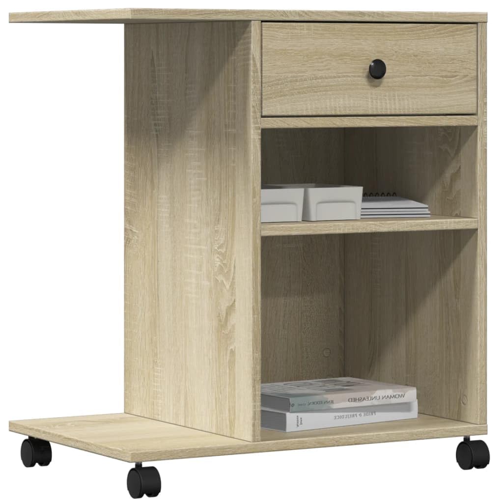 Druckerständer mit Rollen Sonoma-Eiche 60x40x68,5 cm, Druckerregal aus Holzwerkstoff mit viel Stauraum für Akten und Bürobedarf, 4 Rollen mit 2 Bremsen, multifunktional