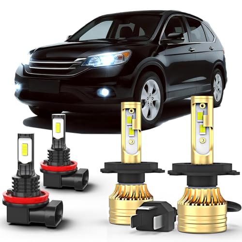 cayrsk Fit for Honda CR-V CRV 2007 2008 2009 2010 2011 2012 2013 2014 LED Light Combo, 9003/H4 High Low Beam H11 Fog Lights,22000lm,50000hours,6000K White,Plug and Play,Pack of 4