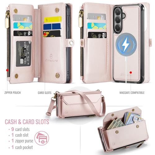 Strapurs for Samsung Glaxy S26 Plus Detachable Wallet Case Compatible with Magsafe, RFID Blocking 9-Card Holder Zipper Strap Lanyard PU Leather Magnetic Phone Case for Galaxy S26 Plus 6.7", Rose Gold by Strapurs - Used condition - Image 2