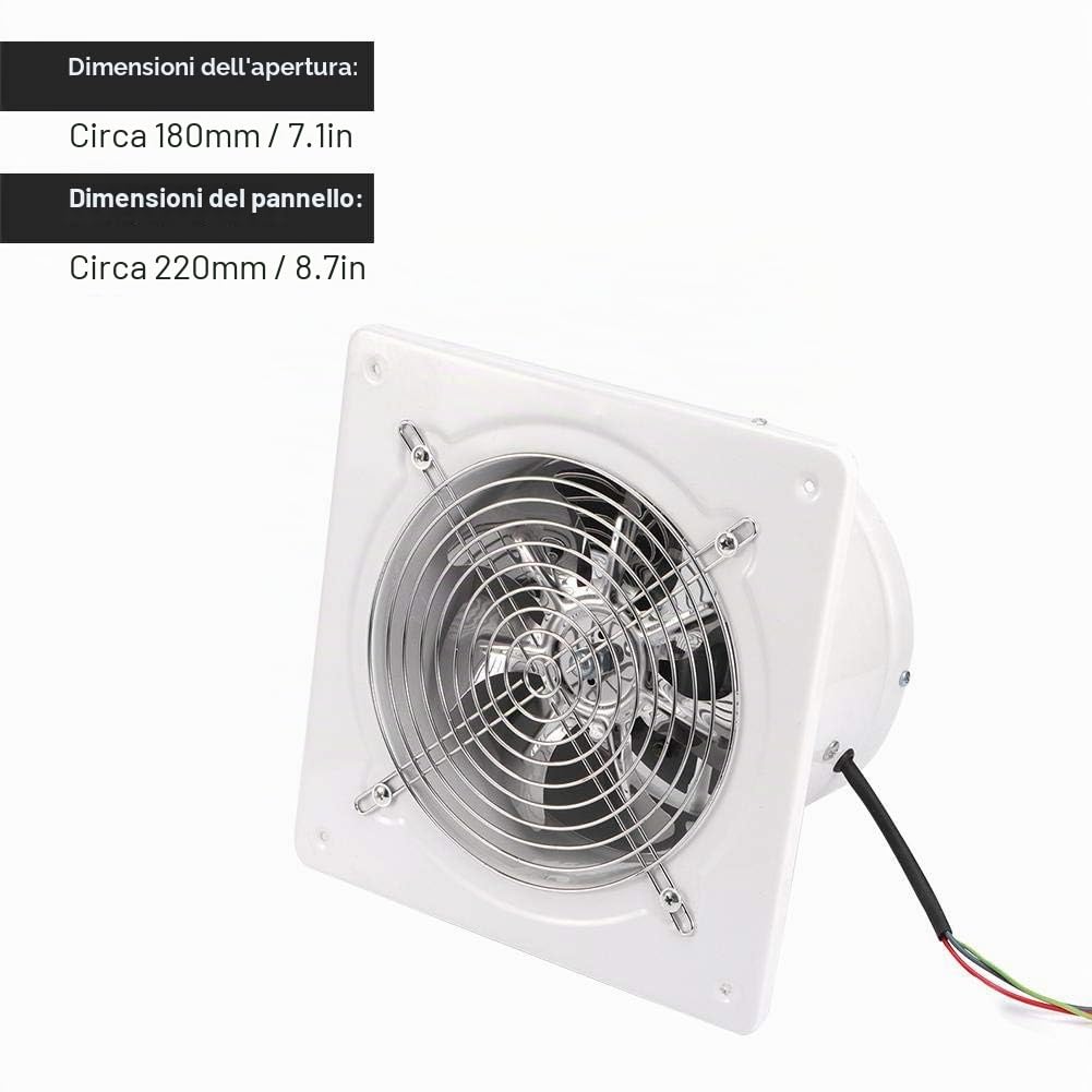 Ventilatore di Estrazione 18 cm, 220V 50W, Aspiratore Silenzioso per Bagno e Officina, Montaggio a Finestra o Parete