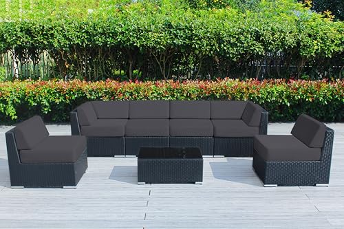 Fully Assembled Ohana Outdoor Patio Furniture with 6-inch Waterproof Rainshield Cushions, Oversize 7-Piece All-Weather Aluminum Wicker Sectional Set (Supercrylic Gray)