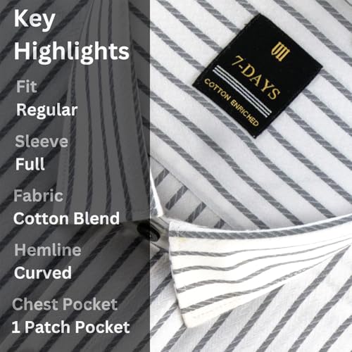 Image of 7-DAYS Men's Premium Striped Formal Shirt - Cotton Rich, Regular Fit, Full Sleeve, with Pocket, Wrinkle Resistant - Stylish Office & Everyday Wear.
