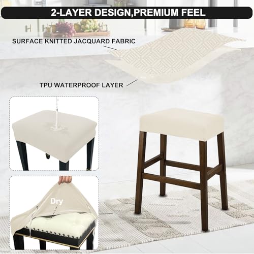 Image of NeColorLife Rectangle Bar Stool Covers Waterproof,Ivory,2 Pack | Stretch Saddle Seat Covers for Counter Height, Kitchen Island, and Vanity Bar Stools, Protecting Seats from Daily Wear