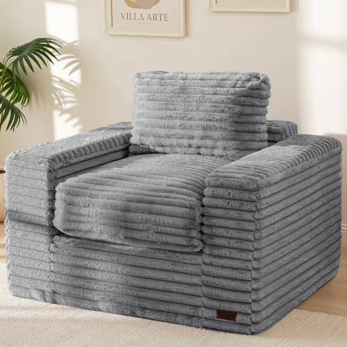 Image of MAXYOYO Bean Bag Chair with Pillows, Floor Sofa with Armrests and Support, Plush Foam Filled Lounge Chair for Adults, Cozy Bean Bag Couch for Living Room, Bedroom, Apartment, Grey