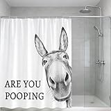 Lustiger Esel-Duschvorhang, schwarz-weiß, niedliches Tier, mit Haken, wasserdicht, maschinenwaschbar, grauer Stil, Badezimmer-Dekor (150 x 180 cm)