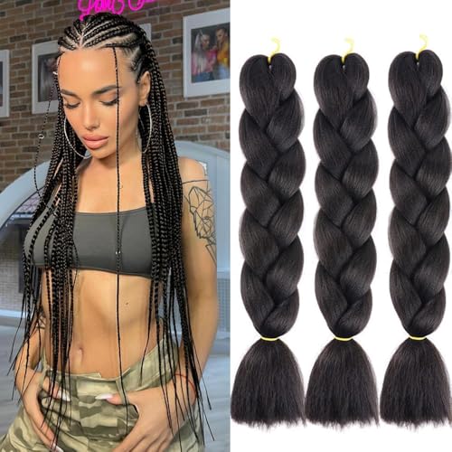 Pelo Para Trenzas Africanas 24" 3 Piezas/Lote Negro Color for Mujer Para Trenzas Pelo Sintetico Postizo Para Trenzas for Los NiñOs and NiñA Natural Black Braiding Hair Extensiones Trenzas