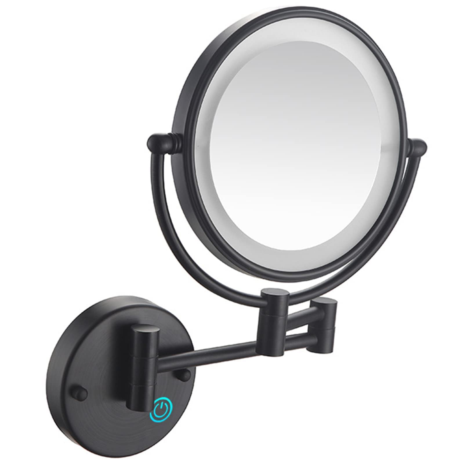 EEYZD Makeup Mirror with Touch Switch LED Lights and 10x Magnification, 8 Inch Double Sided Wall Mounted Bathroom Vanity Mirror with 360° Swivel Extendable Arm,Nickel,Hardwired,Black,USB