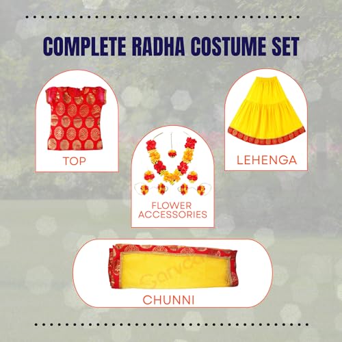 Image of Sarvda Shree Krishna Dress for Baby Boy & Radha Dress for Girls | Janamashtami Dress | Fancy Dress Costume with Accessories Dhoti, Dupatta, Mukut Flute Complete set, Ethnic wear