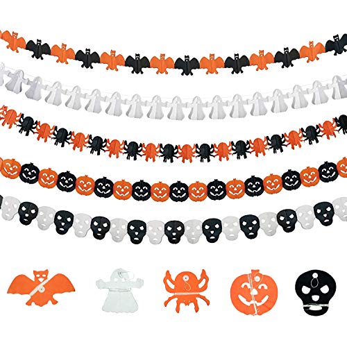 LOVEXIU Decoracion Halloween Casa,Pancarta Decor Halloween 5 Estilos,Pancarta Calabaza,Guirnaldas Papel,Araña,Murciélago,para Decoraciones Halloween Hogar,Interiores Y Exteriores