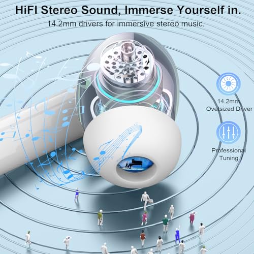 Image of Wireless Earbuds, Bluetooth 5.4 Headphones HiFi Stereo, Bluetooth Earbuds with 4 ENC Mics, 48H Playtime Wireless Ear buds with LED Display, IP7 Waterproof Bluetooth Earphones for Android iOS White