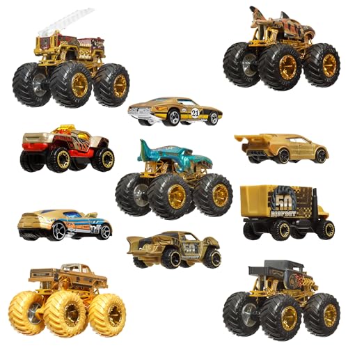 Miniatura 3 de Hot Wheels Monster Trucks Campeones De Trofeo Colección De Coches Y Camiones, Con Vehículos Metálicos: Bigfoot, 5-Alarm, Bone Shaker, Mega-Wrex Y Tiger Shark, Además De Seis Coches, Jdw07