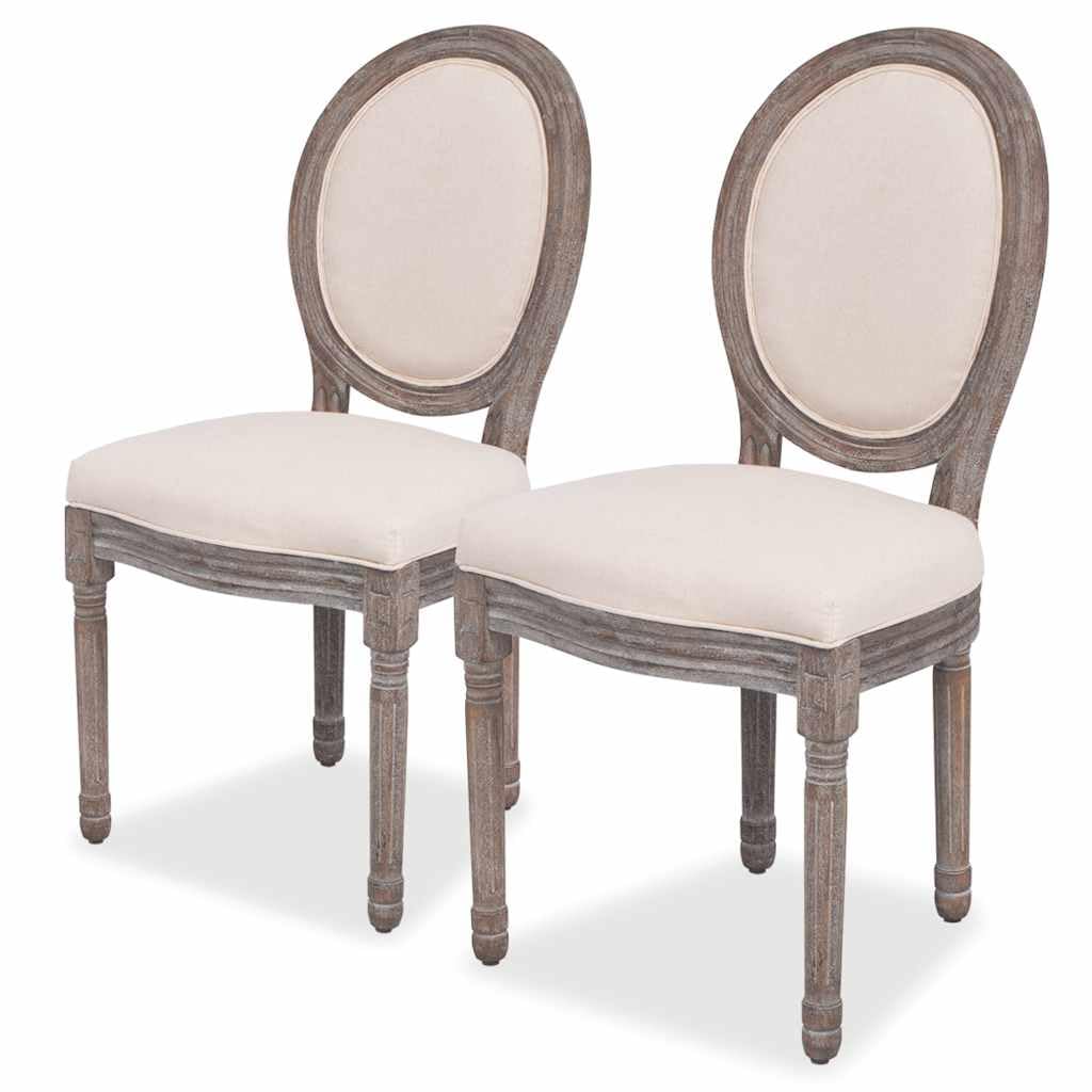 Set di 2 sedie da sala da pranzo in lino color crema con seduta imbottita
