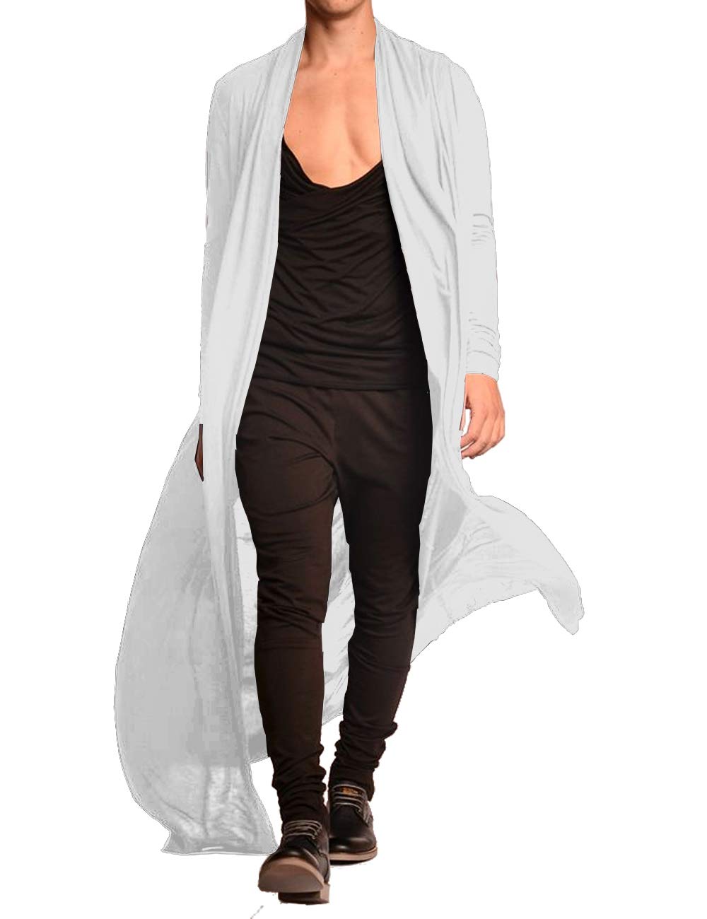 COOFANDY Men's Lightweight Ruffle Shawl Collar Cardigan Open Front Long Length Drape Cape Overcoat