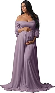 Long Sleeve Maternity Dress for Baby Shower Photoshoot Chiffon Pregnancy Maternity Gowns for Photography