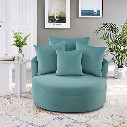 Merax Blue Modern 360° Swivel Barrel Chair With 4 Movable Pillows, Velvet Leisure Accent Sofa For Living Room Bedroom, 1 Pack #TOP25