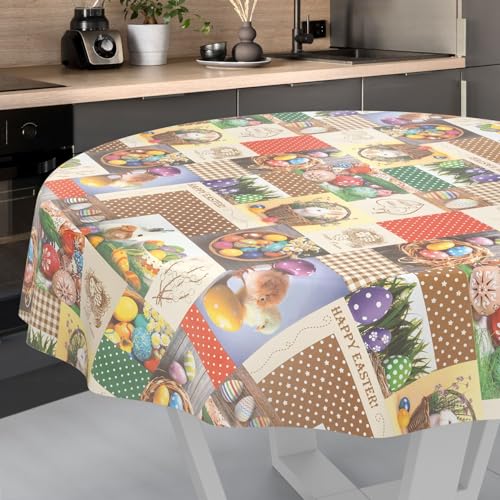 Ostara Nappe en Toile cirée, Lavable, pour Table de Jardin, extérieur et intérieur, Ronde, 140 cm