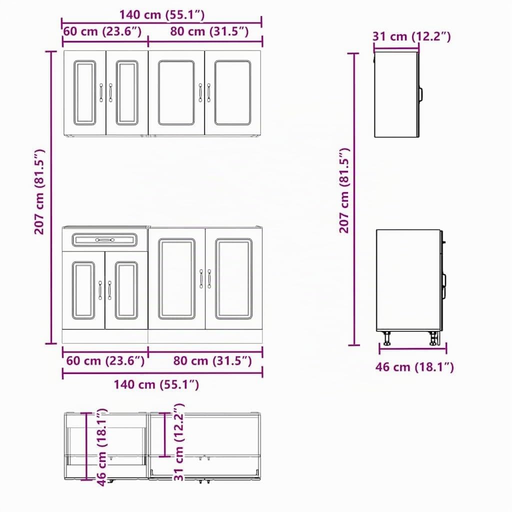 Gecheer Set Mobili da 4 pz Kalmar Neri Legno Multistrato