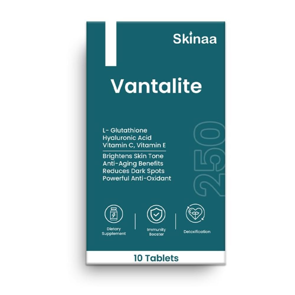 Vantalite Tablets L-Glutathione Tablet with Hyaluronic Acid, Vitamin C and E | Anti-Aging, Dark Spot Reducer, Skin Brightening, Powerful Antioxidant, 100% Vegan (10 Tablets, 250mg)