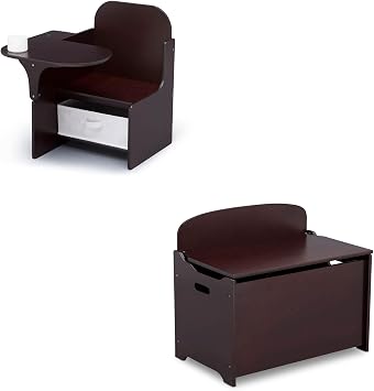 Delta Children MySize Chair Desk with Storage Bin + MySize Deluxe Toy Box, Dark Chocolate Bundle