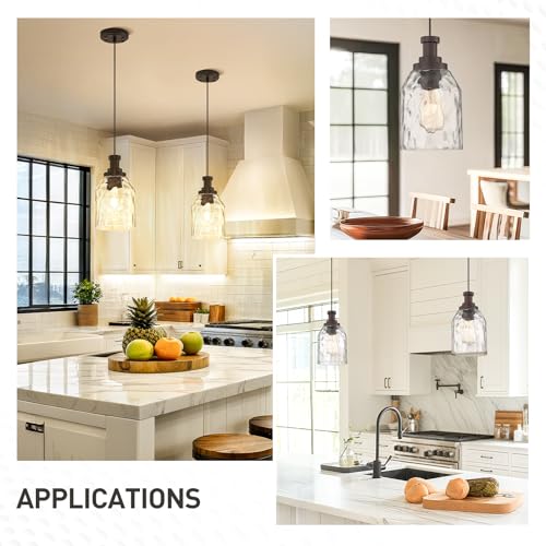 Image of zeyu 1-Light Kitchen Hanging Light Fixture, Farmhouse Island Pendant Lighting, Water Ripple Glass Shade, Oil Rubbed Bronze Finish, ZG33M1L-L ORB-WG