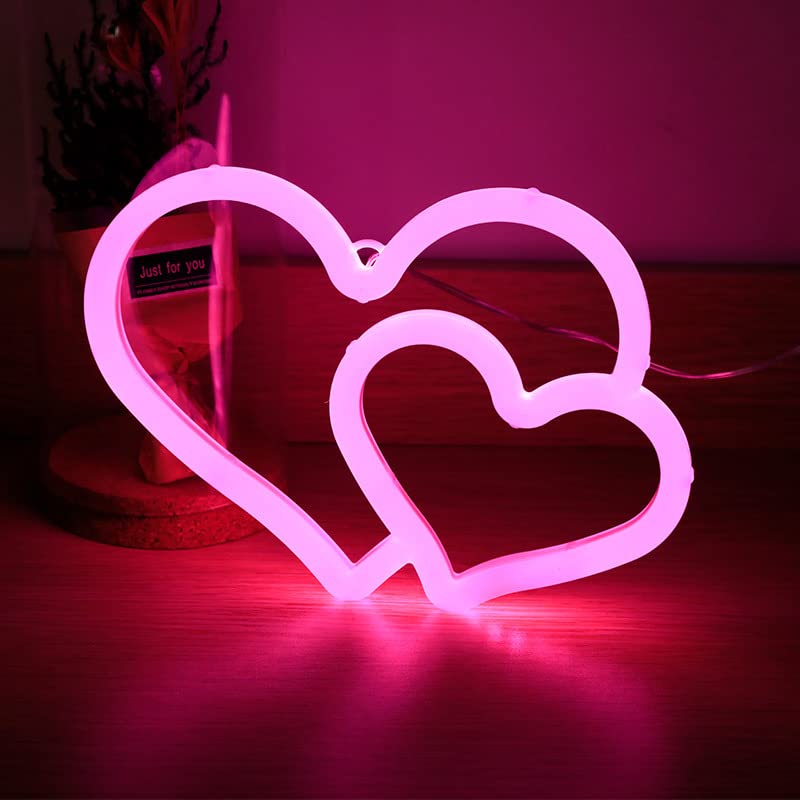 Cuore Neon Sign, LED Neon Light Lampada da parete Batteria o USB Powered Light Up per Bar Festa di San Valentino Wedding Kids Room Girl Living Room Decorative Lamp (Rosso