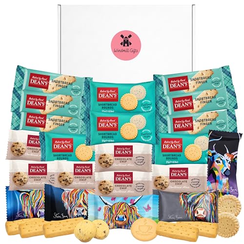 Shortbread Biscuits Gift Set Bundle With Deans Shortbread Individually Wrapped Biscuits - x6 Shortbread Fingers x6 Choco Chip Minis x4 Twin Short bread Rounds and x5 Steven Brown All Butter