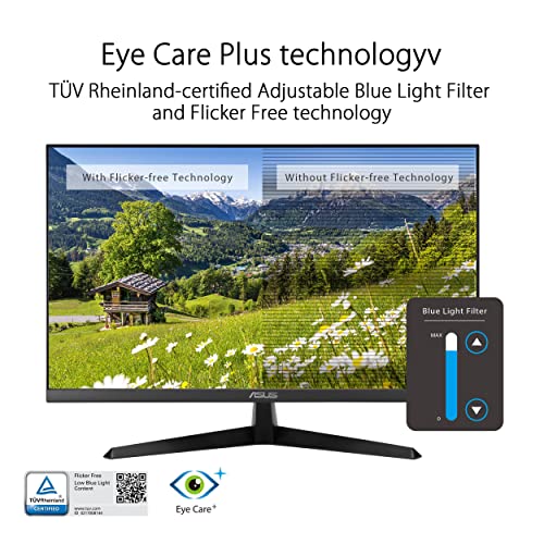 Asus VY279HE Gaming Monitor 27" FHD (1920x1080), IPS, 75Hz, 1ms(MPRT), FreeSync, Eye Care Plus technology, Color Augmentation,Rest Reminder, Filtro Luce Blu, Flicker Free, Antibacterial treatment - Monitor - Immagine 4