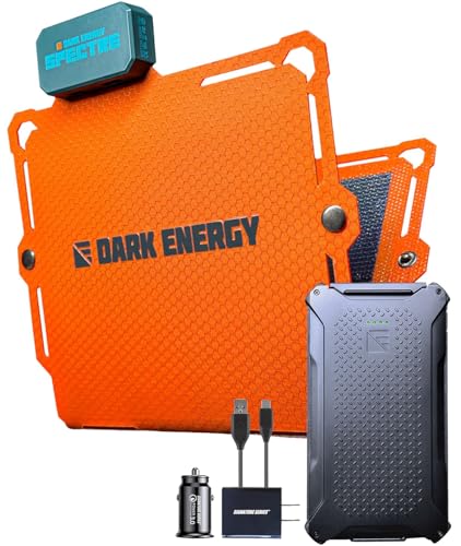 Image of Dark Energy Poseidon Pro Indestructible Portable Charger with Spectre 8W Solar Panel | USB-A and USB-C Connectors, Ultra-Durable Armorflex, Ultra-Lite Flexible Panels | Hi-Vis Orange