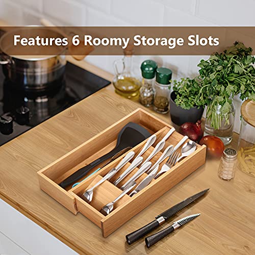 JSVER Bestekbak voor schuifladen, houten lade-inzet van hout, verstelbaar, bamboe, bestek-organizer tot 5 vakken, naturel - Image 6