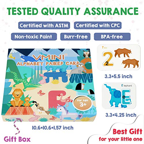Vmini Animal Numbers Alphabets Flash Cards Wooden Jigsaw Puzzle Board Set Preschool Educational Montessori Toys for Toddlers Kids Boys Girls 3+ Years Old