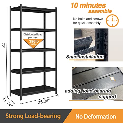 5 Tier Garage Shelving, Storage Shelves Heavy Duty Shelving, Adjustable Metal Shelf Rack And Shelf Units, Garage Shelving Heavy Duty Warehouse Industrial Shelving, 35.4" W X 15.8" D X 72" H #TOP2